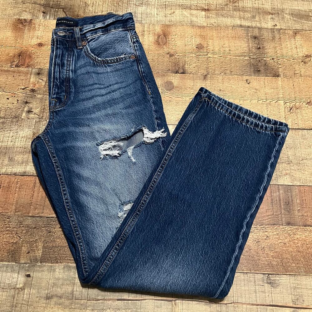 Aeropostale Women's Medium Wash Ripped Destroyed Button Fly 90s Baggy Jeans Sz 2